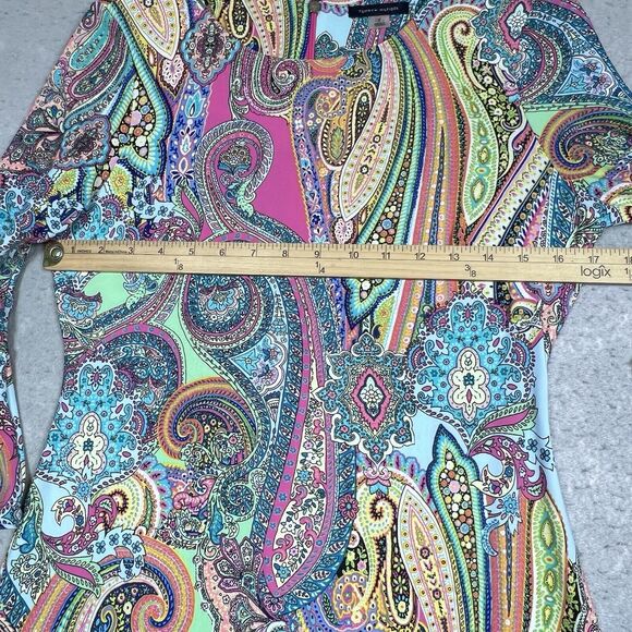Tommy Hilfiger A Line Dress Size 4 Colorful Paisley Bell Sleeve Boho Dress - Picture 6 of 11